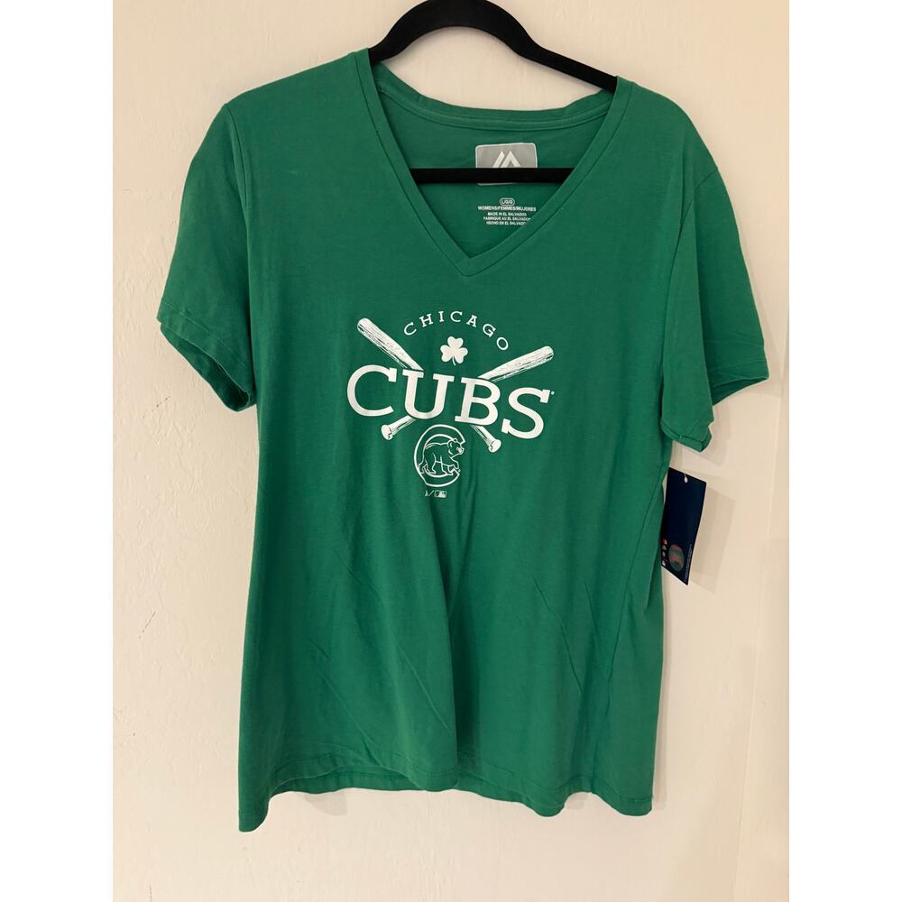 Chicago Cubs Women's Majestic Kelly Green V-Neck T-Shirt-Size Large-NWT